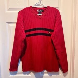 Vintage RL Chaps Ralph Lauren sweater cable knit red striped Men Medium pullover